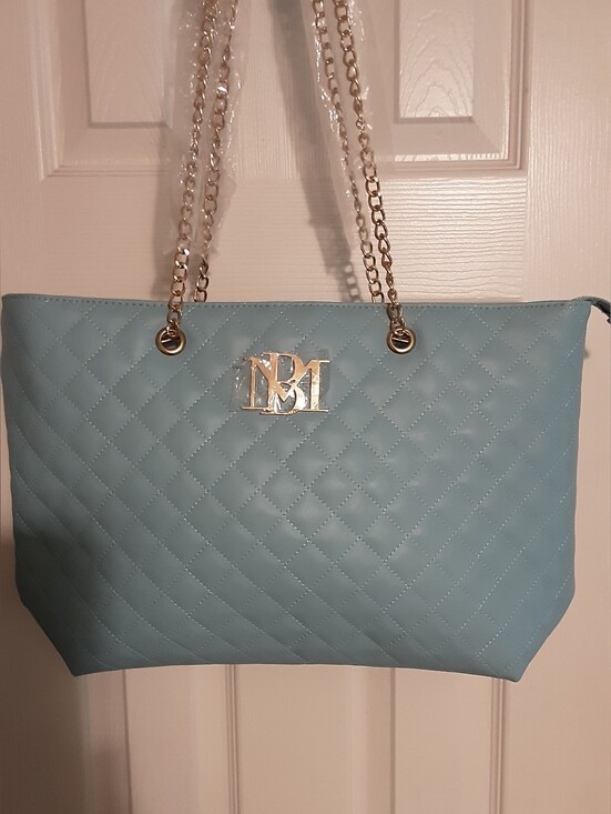 Badgley Mischka Handbags - Bagley Mischka Quilted Light Blue Tote Bag with Gold Chain Handles